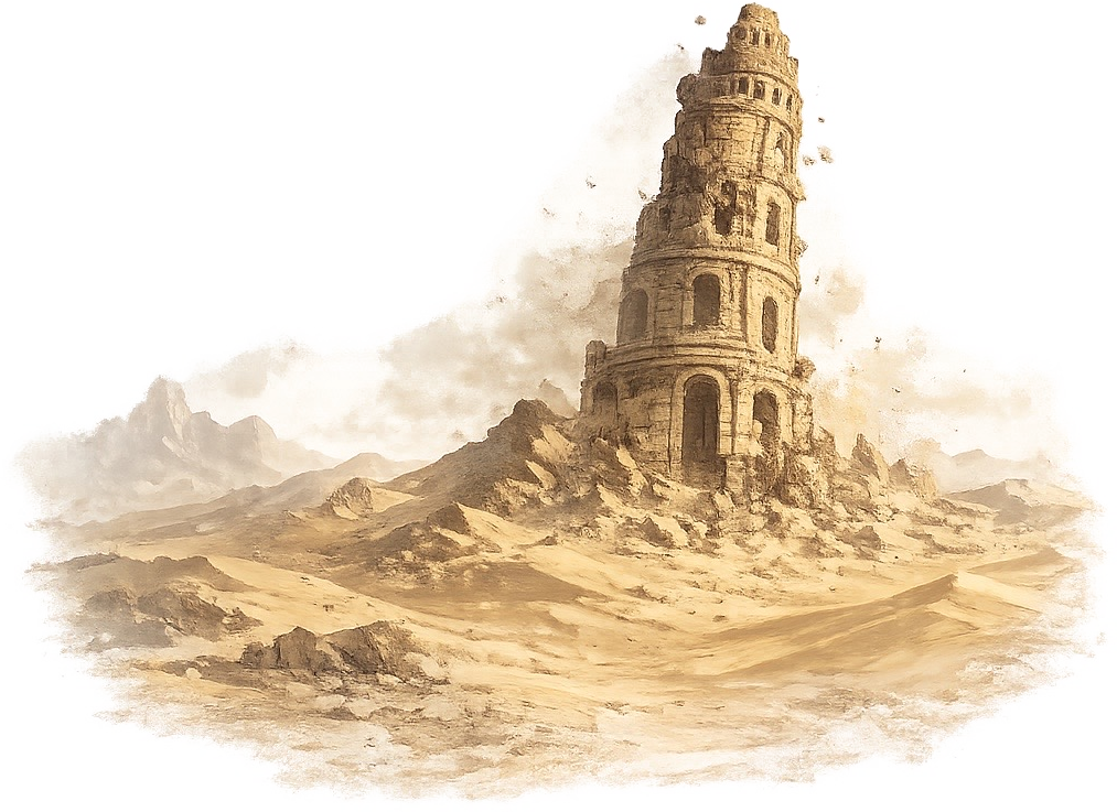 Dime Tower fading into a pale desert landscape